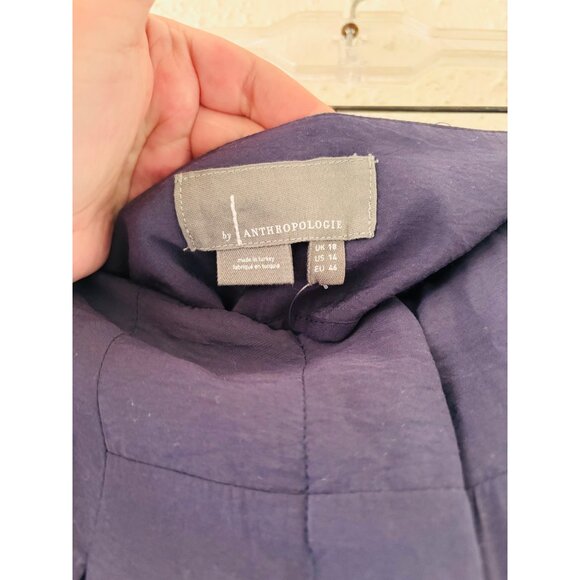 By Anthropologie High-Rise Pleated Wide-Leg Trousers Size 14 Navy Blue - Picture 6 of 16